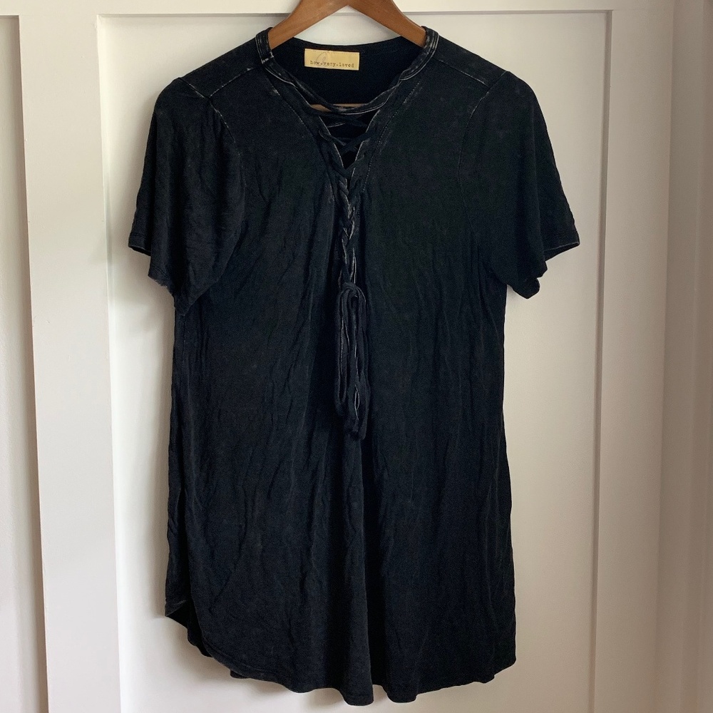 Acid Washed Black Tie Up Shirt, Large